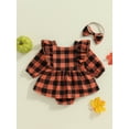 thumbnail image 4 of Suealasg Baby Girl Halloween Clothes 3 6 12 18 Months Infant Girl Long Sleeve Plaid Print Romper Dress +Headband 2Pcs Newborn Girl Halloween Outfits, 4 of 8