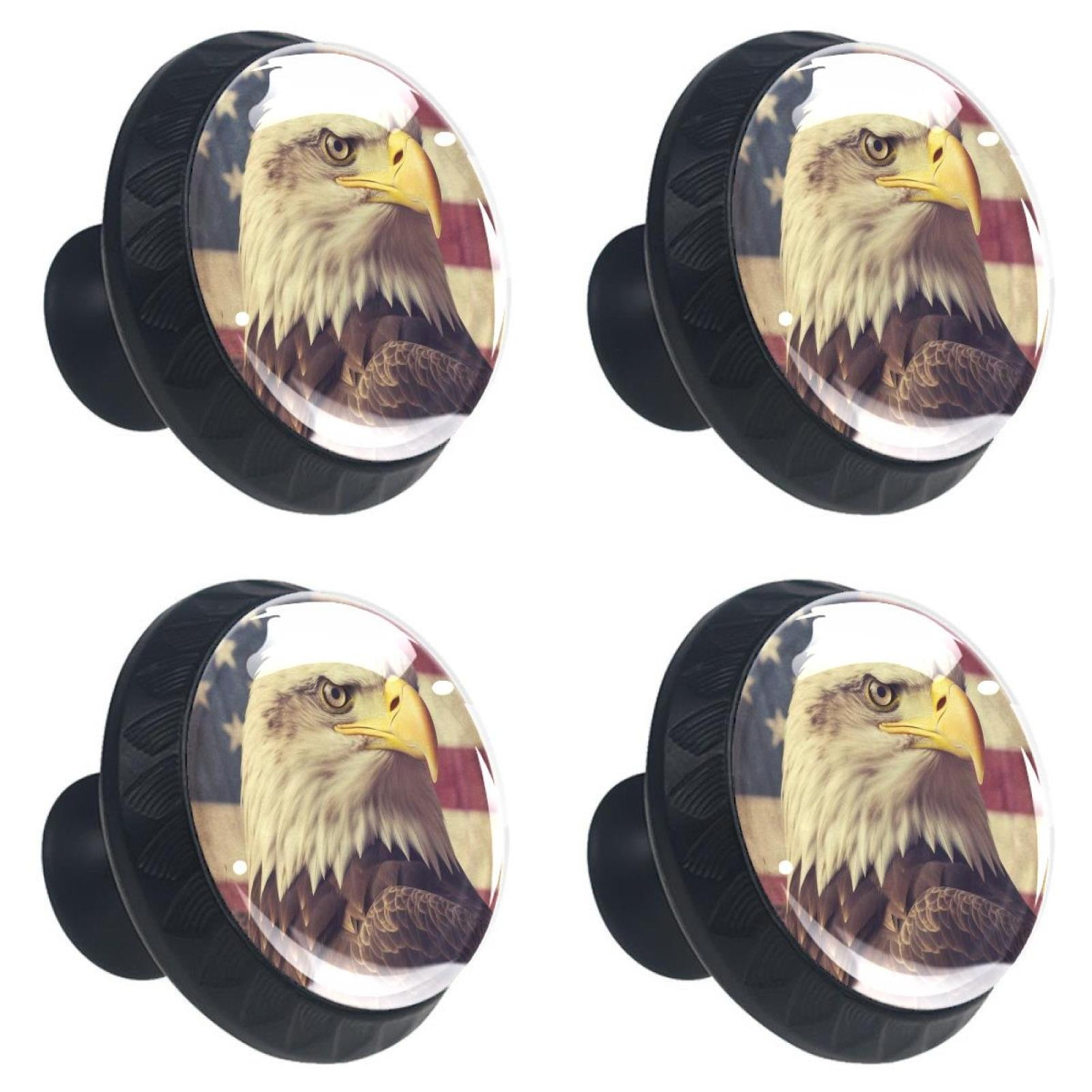 4 Pcs Eagle and American Flag Knobs for Kitchen Cabinet Cupboard Dresser Bookcase Drawer Pulls Handles Round Home Decor