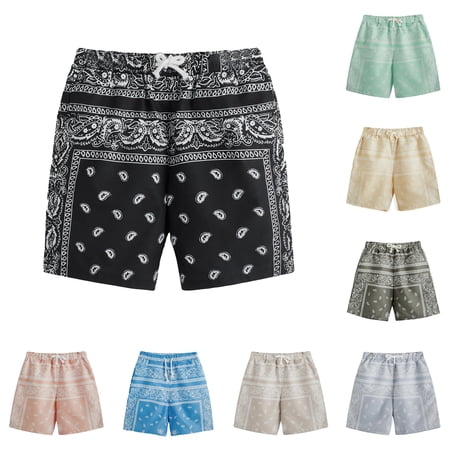 CUZIBR Boys Casual Shorts Comfortable Elastic Waist Breathable Summer Print With Drawstring Lightweight Loose Summer Beach Board Shorts For Toddler Kids Daily Vacation Wear Black 11-12 Years