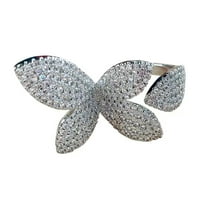 Rhinestone Butterfly Open Statement Ring CZ Engagement Promise Rings Wedding Band Gifts for Women