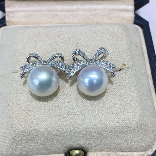 Exquisitos pendientes de perlas con lazo de diamantes de estilo japonés y coreano para mujer, pendientes de aguja de plata modernos y sencillos.