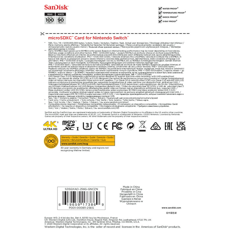 SanDisk Cartão microSDXC de 256 GB licenciado para Nintendo Switch