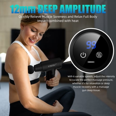 HUAUOO UNITC MINI MASSAGE GUN WITH HEAT AND COLD, DEEP TISSUE MESSAGER WITH 6 HEADS, GIFTS