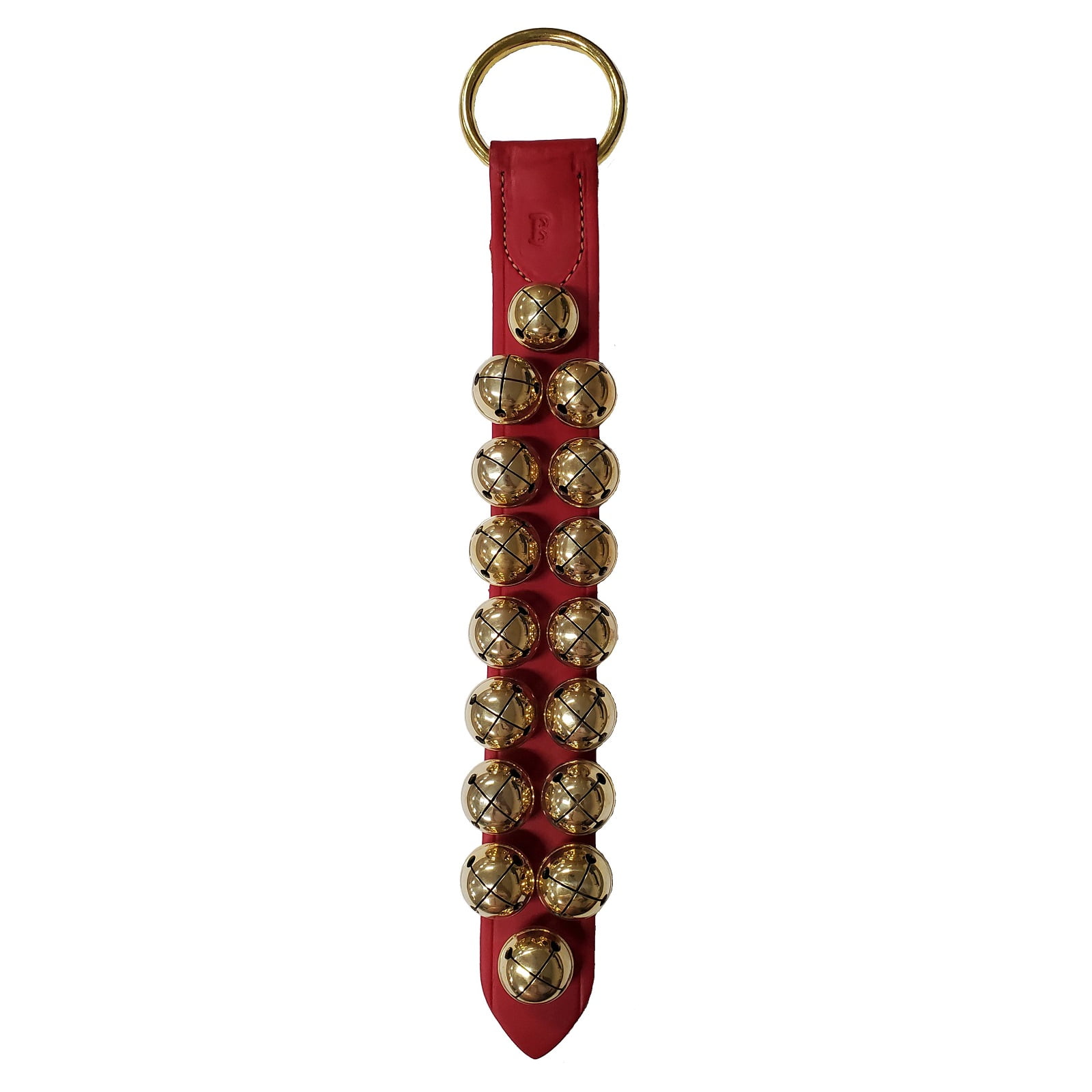 Red Leather Strap with 16 Moyer Bells Sleigh Bell Door Hanger 16 In