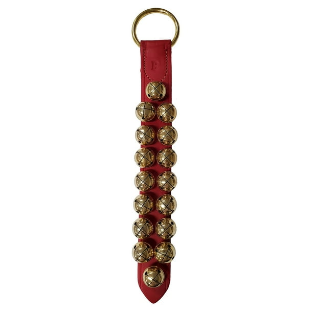 Red Leather Strap with 16 Moyer Bells Sleigh Bell Door Hanger 16 In