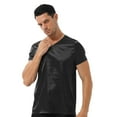 thumbnail image 3 of Eandarui Mens Nightwear Comfy Nightshirt V Neck Short Sleeve Satin T-Shirt Loose Pajama Blouses Black XXL, 3 of 7