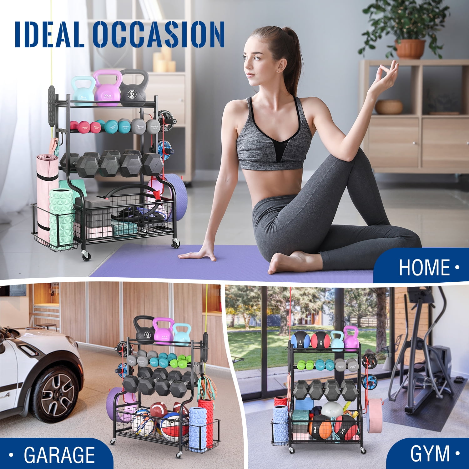 Mythinglogic Dumbbell Rack, Home Gym Storage Sports Weight Rack for Dumbbells, Kettlebells Yoga Mat and Balls
