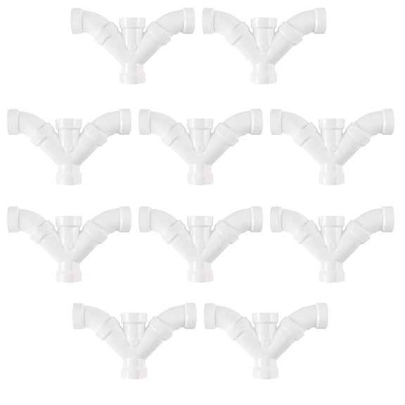 2 in. PVC DWV Double Combination Wye & 1/8 Bend 45° Elbow Hub, White PVC Drain, Waste & Vent Fitting, (10 Pack)