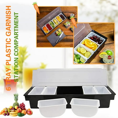 

Mishuowoti Condiment Tray Black Garnish Compartment 6 Holder Station Kitchenï¼Dining & Bar