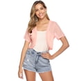 thumbnail image 3 of iClosam Cropped Cardigan for Women Summer Short Sleeve Sheer Shrug Open Front Lightweight Lace Crochet Bolero for Dress, 3 of 7