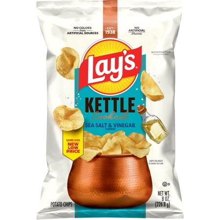 Lay’s Sea Salt & Vinegar Kettle Cooked Potato Chips Bag, 8 oz
