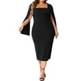 thumbnail image 2 of GRACE & GRANDEUR Robe Grande Taille pour Femmes Col Carré Fendue Manches Longues Fente au Dos Robe Moulante Crayon Noir 1X, 2 of 4