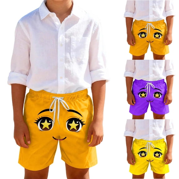 Eltusu Boys Beach Shorts, Relaxed Fit Fashion Elastic Waist Funny Summer Shorts Orange Size 8 T