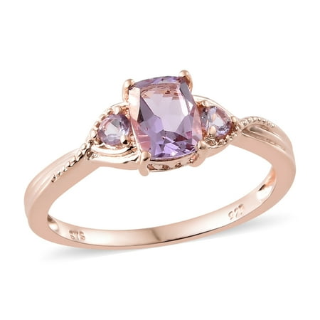 Silver Plated Fashion Ring 925 Sterling Silver 14K Rose Gold Plated Cushion Pink Amethyst Fashion Ring for Women Cttw 1.1 ()