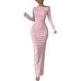 thumbnail image 3 of Qulqfy Long Sleeve Womens Fall Dresses for Wedding Guest Pink Maxi Cold Shoulder Fashion Bodycon Dresses Dresses for Women XXL, 3 of 8