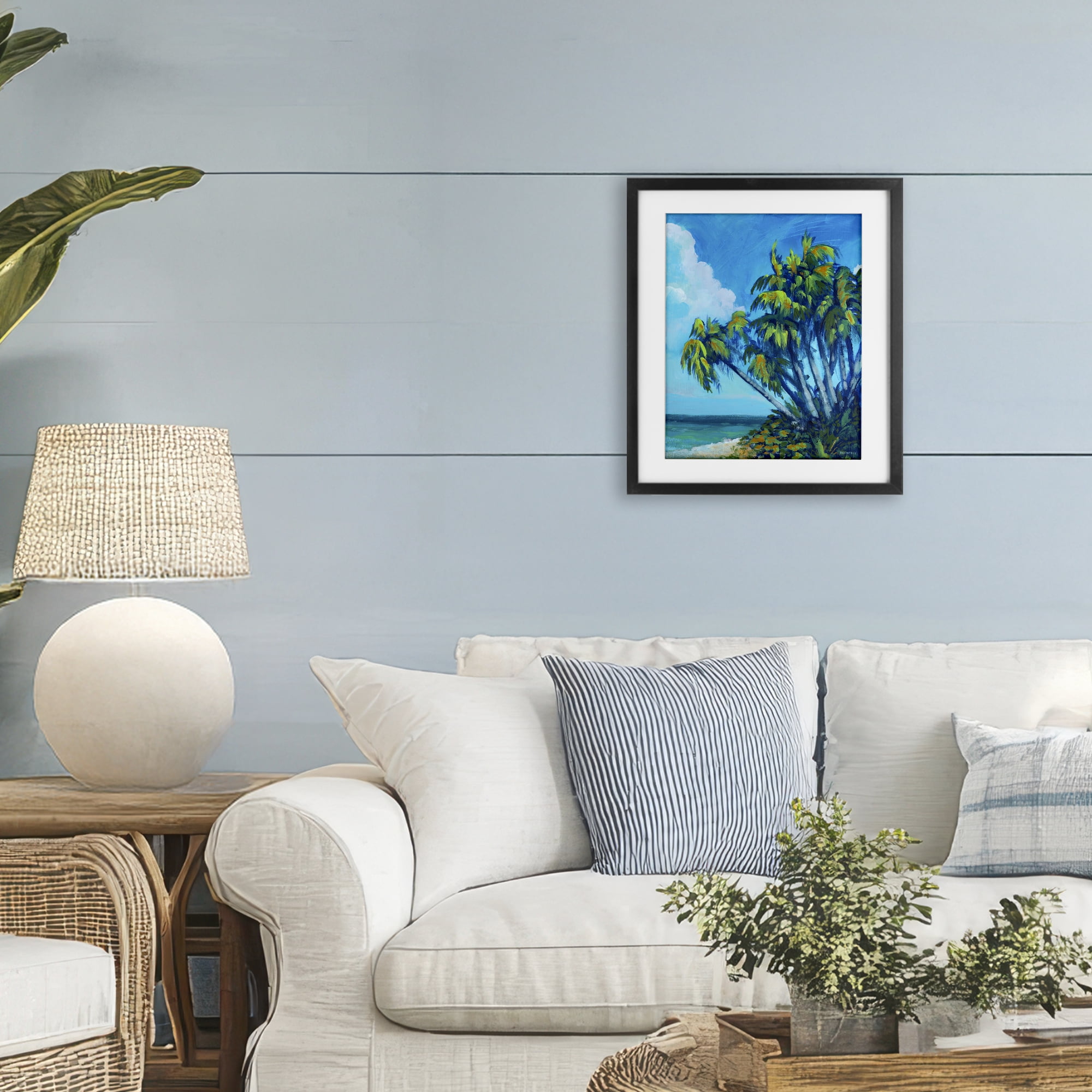 Stupell Industries Cerulean Sky & Palms Black Framed Print Under Glass, design by Dan Meneely