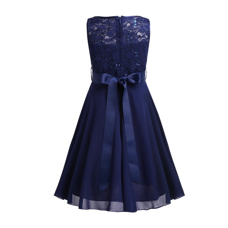 Alvivi Flower Girls Dress Sequined Lace Chiffon Princess Party Ball Gown  2-16 Navy Blue 12 - Walmart.com