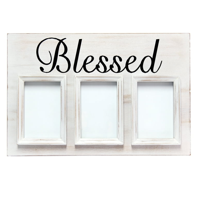 Elegant Designs 3 Photo Collage Frame 4x6 Picture Frame, White Wash Blessed