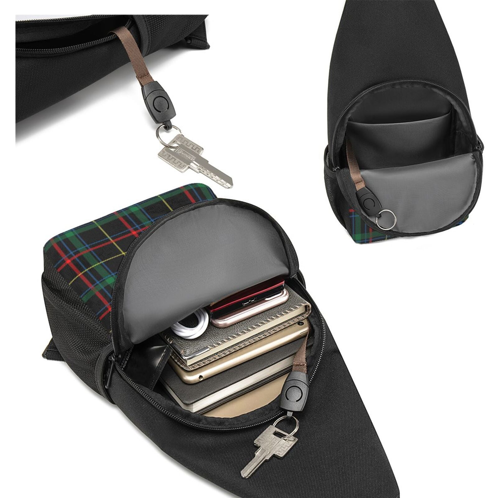 Xecao's Buffalo Plaid Dark Green Print Sling Bag: A Versatile Chest, Shoulder, and Crossbody Backpack for Casual Days Out, Perfect for Both Men and Women