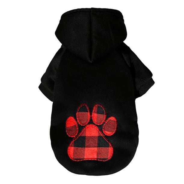 Ropa con capucha para perro mascota con estampado de cuadros de búfalo en forma de pata de perro ropa cálida para cachorro con sombrero ropa para mascotas perro con capucha patrón de pata de perro XL