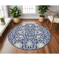 HomeRoots 552317 8 ft. Floral Round Rug, Navy Blue, Ivory & Beige