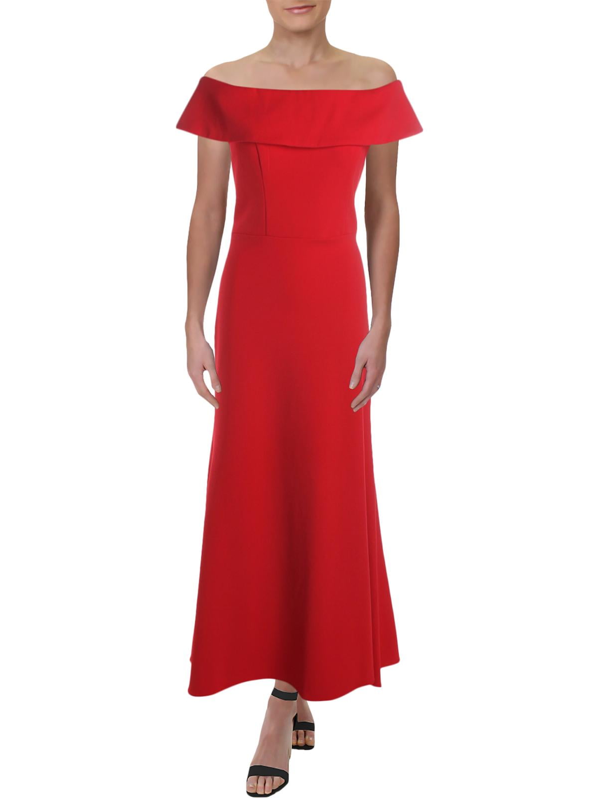 Betsy & Adam Womens Petite Ruffled One-Shoulder Dress 10P, Red