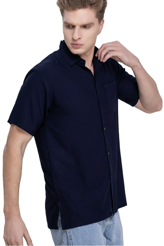 Men's Hawaiian Shirt Solid Beach Shirts Casual Button Up Short Sleeve Shirts for Men 3XL Navy, Plain