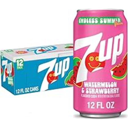 7UP Caffeine Free Watermelon Strawberry Soda Cans, 12 pack of 12 oz cans