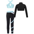 thumbnail image 2 of JanJean Girls Dance Outfit 3 Piece Gymnastics Set Training Bra with Turtleneck Crop Top and Yoga Light Blue 12, 2 of 7