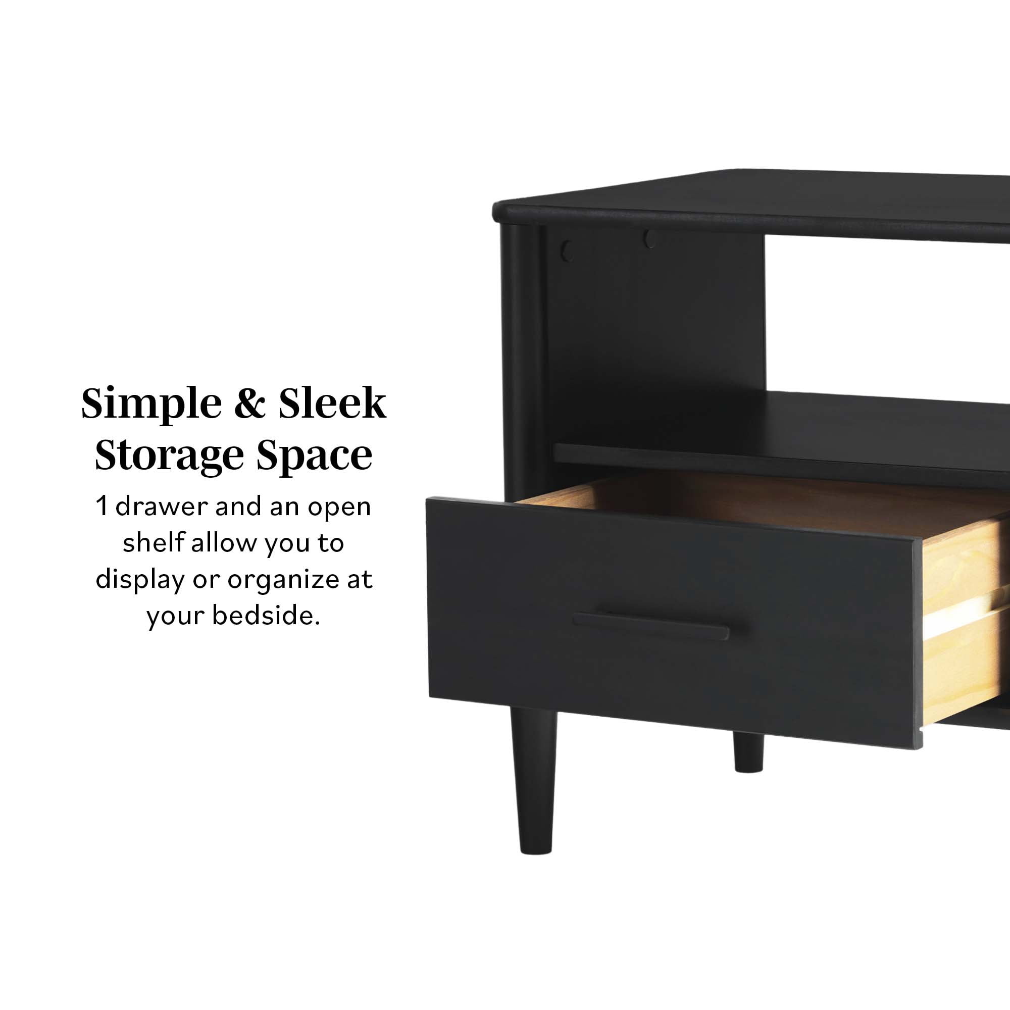 Walker Edison Transitional 1-Drawer Spindle-Leg Nightstand, Black