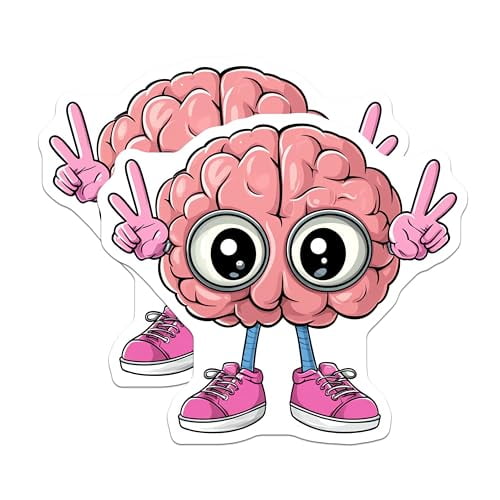 (2 Pack) Brain Magnets - Cute Brain Illustration - Fun Fridge Decor - Anatomy - Educational Tool - 5" On Longest Side - for Cars, Fridges, Toolboxes - Made in USA - MAG6886