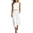 thumbnail image 3 of akafmk Womens Fashions 2 Piece Sets Sleeveless Crewneck Button Top and Midi Skirt Summer Vacation Outfits, 3 of 7