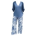 thumbnail image 4 of LIZUOJUN Women's Pajama Set 2 Piece Lounge Set Loungewear Soft Sleepwear Elegant Short Sleeve Shirt Straight Long Pants, Blue,XXL, 4 of 4