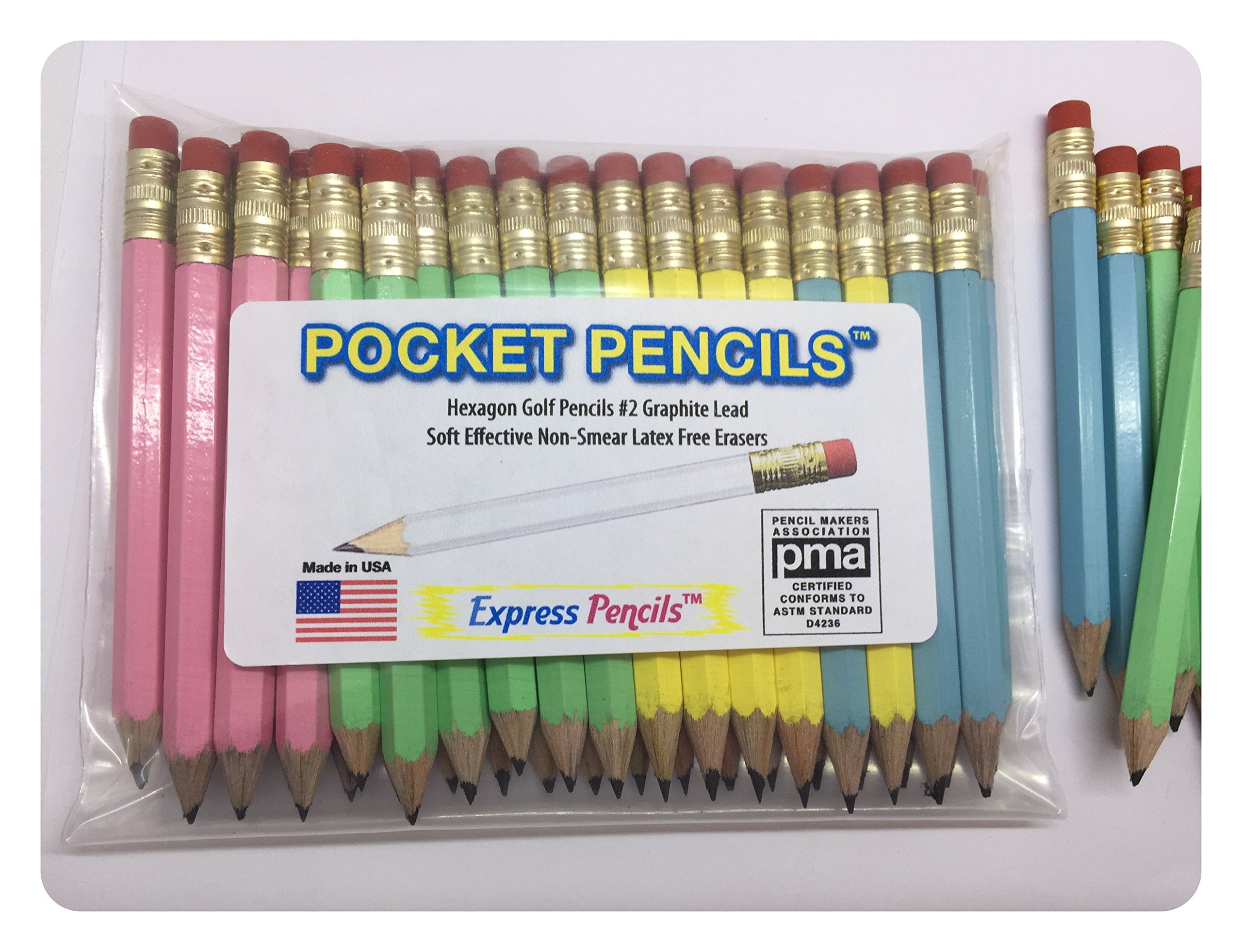Pastel Assortment Golf Pencils with Eraser - Half, Classroom, Pew, Short, Mini, Small, Non-Toxic