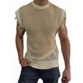 thumbnail image 3 of Men'S Crochet Knit Sleeveless Mesh Tank Top Khaki L, 3 of 7