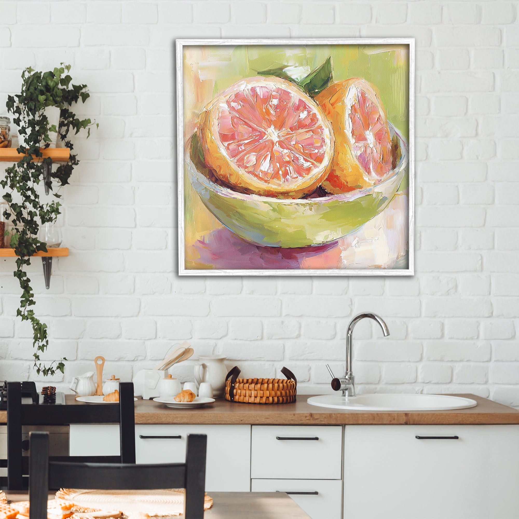 Stupell Industries Sliced Grapefruit in Bowl White Framed Giclee Art, design by Riley B