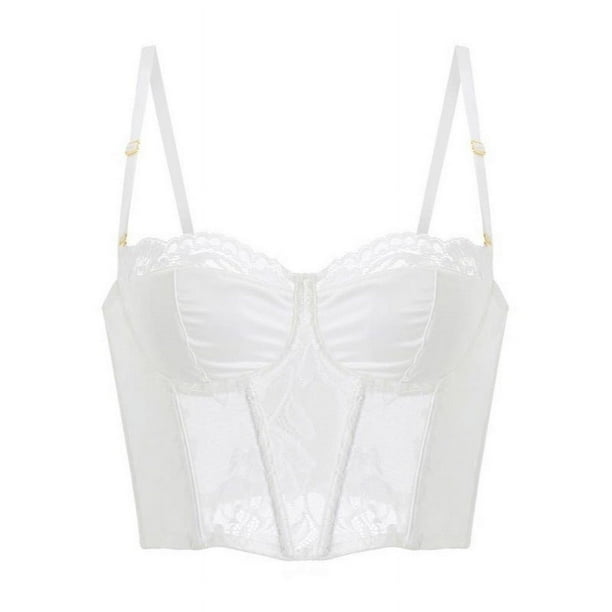 Sujetador moldeador de cuerpo con diseño de espiga larga para mujer, ropa interior sexy con ribete de encaje brillante, aro de acero suave, sujetador tipo chaleco fruncido