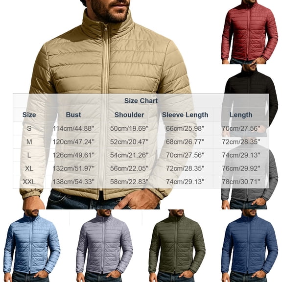 Ceisia Men Solid Stand Collar Quilted Puffer Jacket Full Zip Lightweight Warm Outer Coat For Fall Winter Outdoor Travel Daily Commute Gift