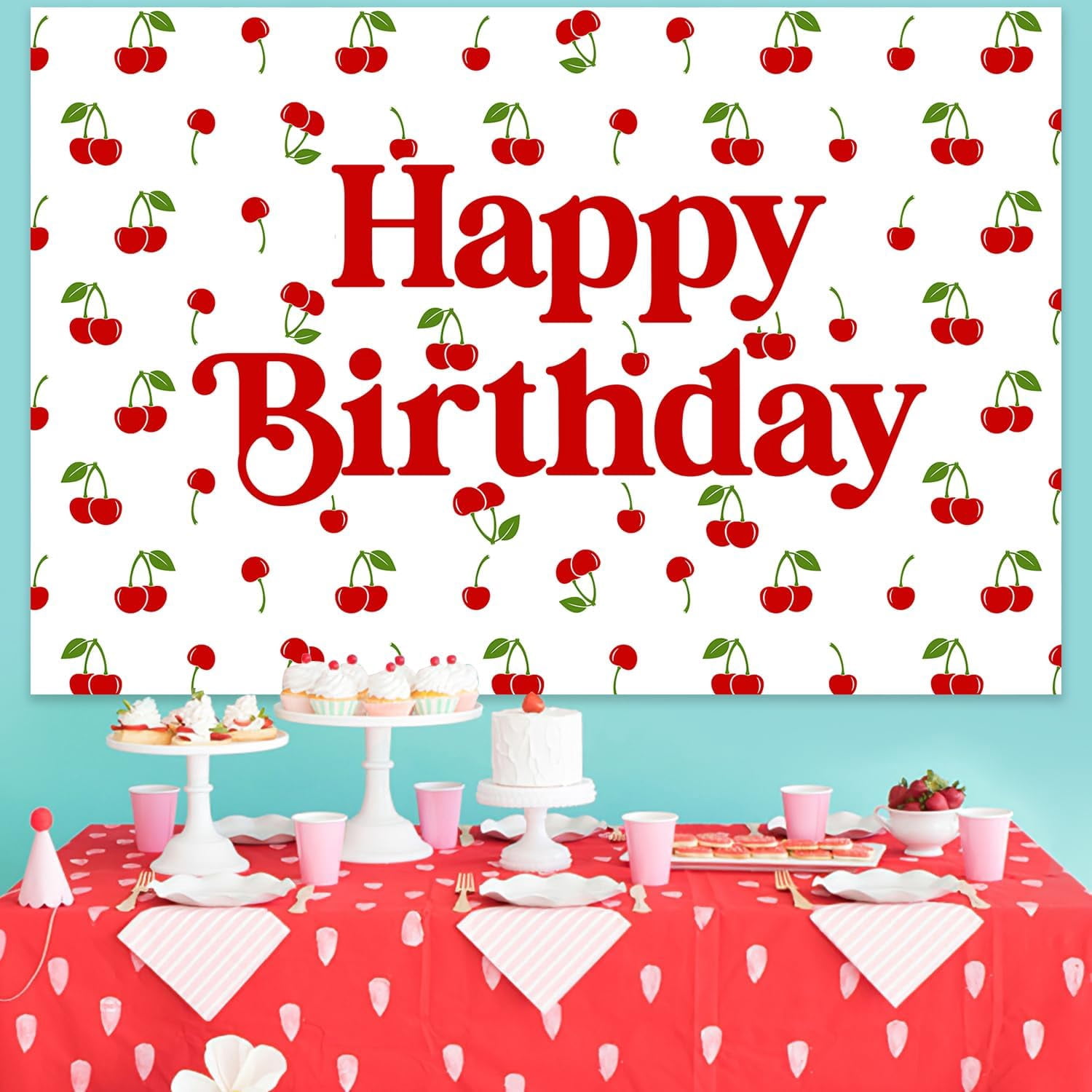 Cherry Happy Birthday Banner Purple Gold 30th Birthday Backdrop 30 Year Old Birthday  Decorations For Cherry And Bows Birthday Decorations, image size:1500x1500