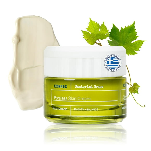 KORRES Crème de Soin pour la Peau Sans Pores au Raisin Santorini, Gel Hydratant pour le Visage pour Femmes avec Acide Hyaluronique et Acide Salicylique, Minimiseur de Pores, Hydratation Équilibrée pour Cheveux Secs et Gras