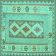 thumbnail image 1 of Ahgly Company Machine Washable Indoor Square Oriental Turquoise Blue Traditional Area Rugs, 7' Square, 1 of 4
