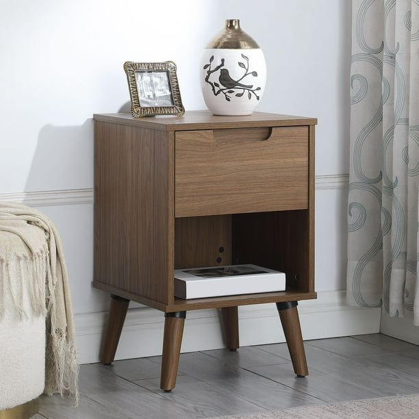 Mainstays Modern 1 Drawer Bedroom Nightstand, Brown Walnut