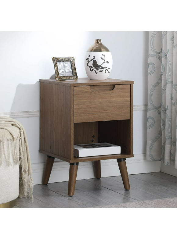 Mainstays Modern 1 Drawer Bedroom Nightstand, Brown Walnut