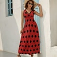 thumbnail image 5 of Black Polka Dots on Red Background Dress Fashion Boho Beach Long Dresses Female Party Printed Maxi Dress, 5 of 9