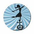 thumbnail image 1 of Circus Mouse Pad for Computers, Print of a Woman Balancing on a Unicycle on a Rope Having a Fun Time, Round Non-Slip Thick Rubber Modern Mousepad, 8" Round, Charcoal Grey White Blue, by Ambesonne, 1 of 2