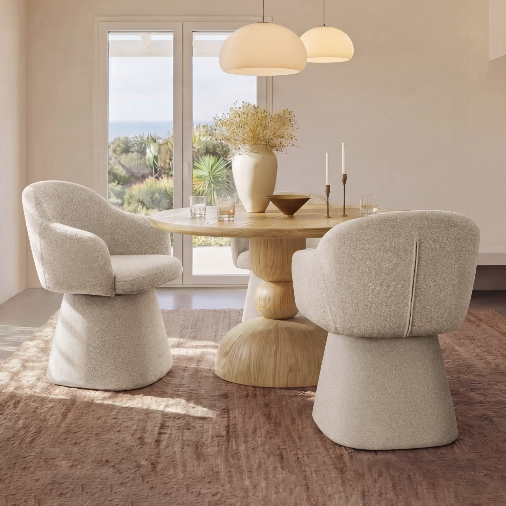 Spruce & Spring 360° Swivel Dining Chair, Spill-Proof & Stain Resistant Barrel Armchair with Rotating Base, Modern Upholstered Seat and Removable Back Support Pillow for Kitchen Living Room, Sand