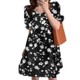 thumbnail image 3 of VONDA Women V-Neck Puff Sleeve Floral Printed Vintage Mini Dress, 3 of 5
