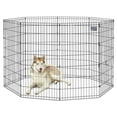 thumbnail image 3 of MidWest Home for Pets Metal Exercise Dog Playpen Without Door, 8 Panels, 4 Ground Stakes, Foldable and Portable Pet Playpen, 48 Inch High, Black, 3 of 8