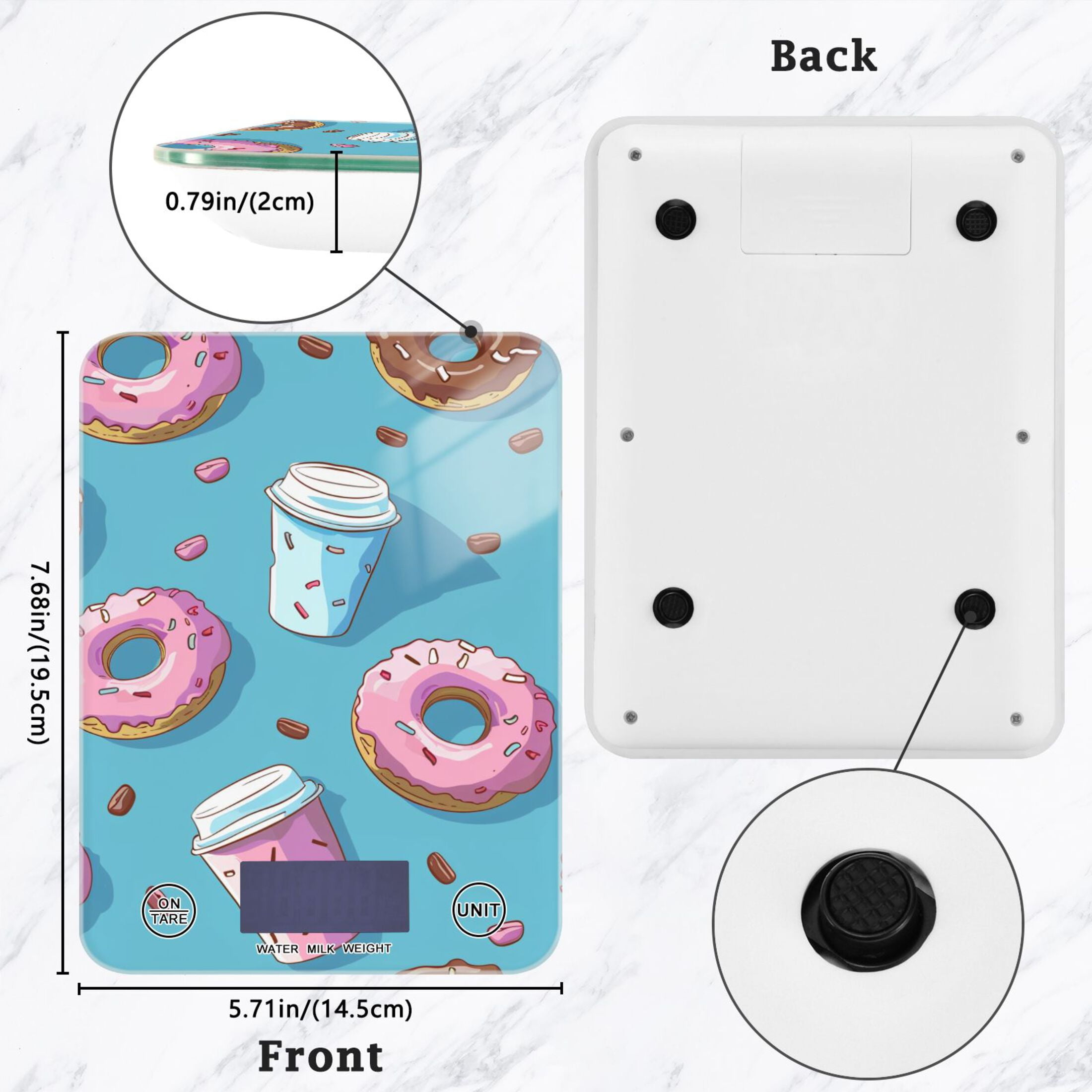 Coffee Cups Donuts Food Scale Digital Kitchen Scale Waterproof Tempered Glass Tare Function 11 lb for Baking Cooking Meal Prep