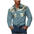 thumbnail image 3 of UVEASISHA Button Down Shirs for Men Long Sleeve Camo Color Block Casual Shirt Big and Tall Camouflage Print Cargo Shirts Western Cowboy Work Shirt Sky Blue 4XL, 3 of 6